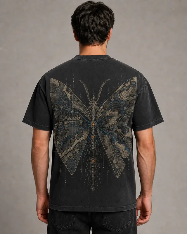 Digital concept mockup for The Migratory Atlas shirt, shown for design review only