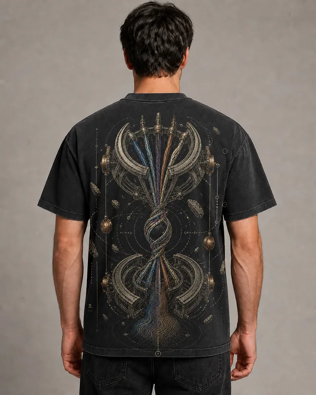 Digital concept mockup for The Gravity Loom shirt, shown for design review only